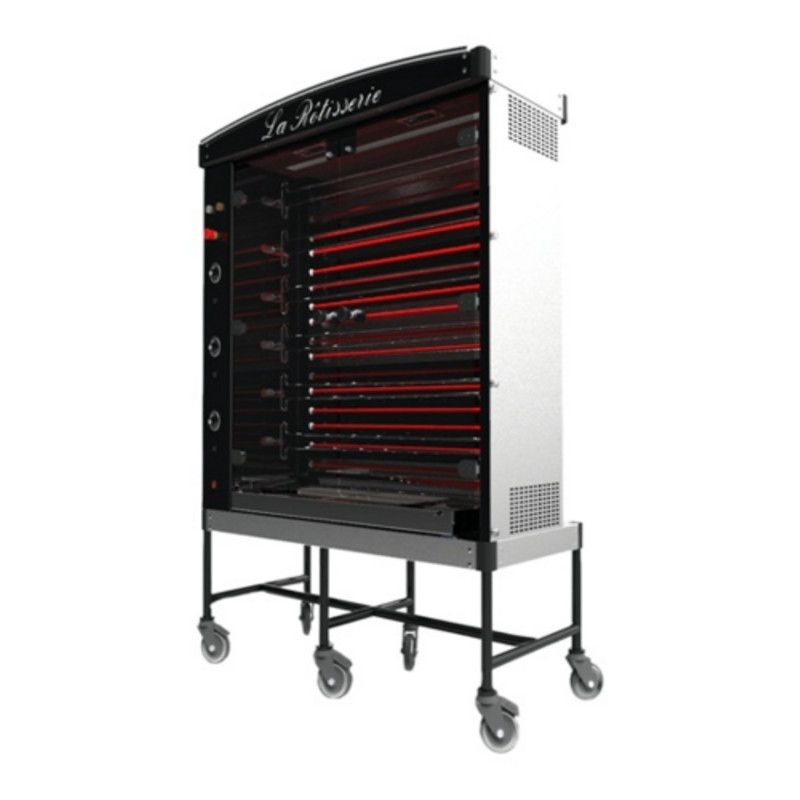 Dorégrill MAG 58/6 Electric Rotisserie Oven For Chicken Featuring A Black Porcelain Finish And Stainless Steel Trim
