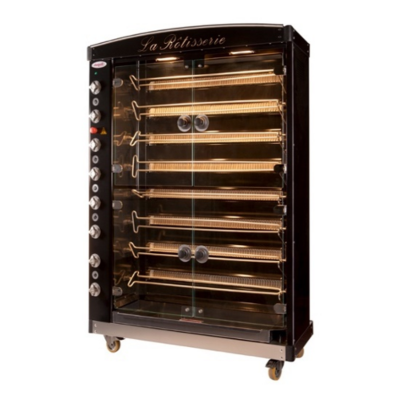 Commercial Gas Rotisserie Oven with Glass Door and Multiple Cooking Racks for Poultry and Meats