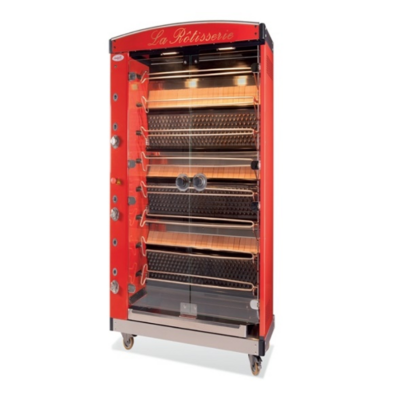 Dorégrill MAGFLAM 40/8 Gas Rotisserie Oven With Glass Door Showing Cooking Process