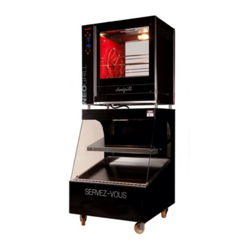 Dorégrill NEOL Electric Rotisserie Oven Displaying Roasted Chickens In An Attractive Heated Showcase