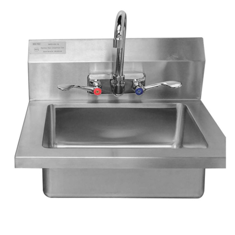 MixRite MRS-HS-18 18" Wall Mount Stainless Steel Hand Sink With Faucet And Two Handles For Efficient Handwashing