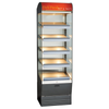 Heated Shelf Merchandiser Display Case Features Five Shelves And Illuminated Signage For Hot And Tasty Food Display.