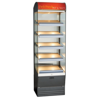Heated Shelf Merchandiser Display Case Features Five Shelves And Illuminated Signage For Hot And Tasty Food Display.
