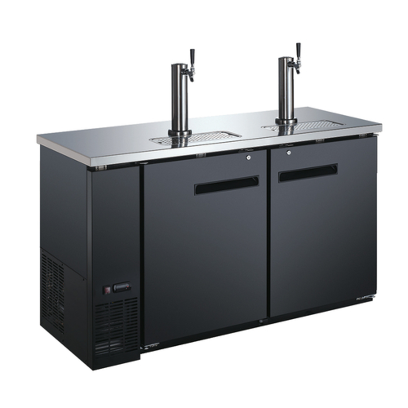 Omcan 50064 61" Wide Solid Door Kegerator Draft Beer Dispenser black double-tap commercial draft beer cooler with solid doors