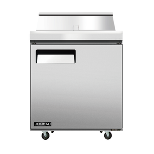 Omcan 58005 27.6" Wide Refrigerated Sandwich Salad Prep Table stainless steel prep table with refrigerated base on casters