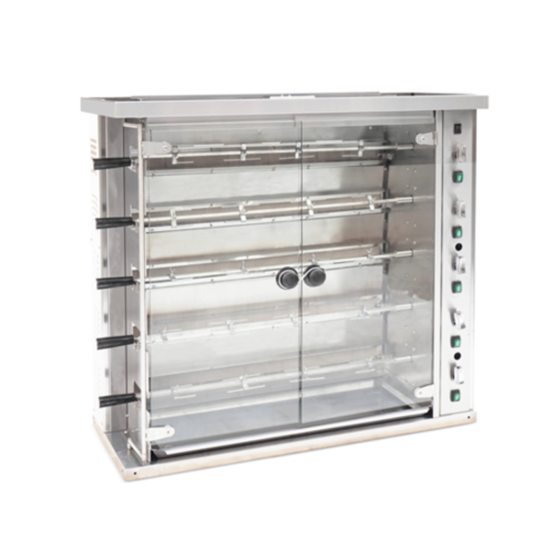 Tag alternatif : Omcan 47495 Poulet 20 poulets Rôtisserie horizontale à gaz naturel Grillisserie horizontale commerciale avec 5 broches et portes vitrées