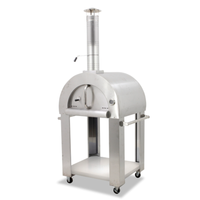 Omcan 43113 Four à pizza extérieur à bois en acier inoxydable avec cheminée sur chariot à roues