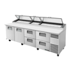 Refrigerated Pizza Prep Table Featuring Doors And Drawers For Efficient Food Preparation In Commercial Kitchens