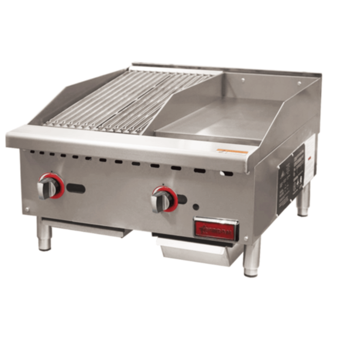 Omcan 48295 CE-CN-12C12G 24" Gas Countertop Griddle Charbroiler Combo