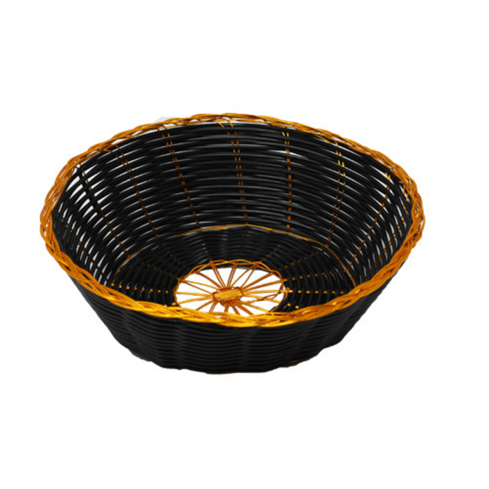 Omcan 47192 panier d’affichage rectangulaire durable et polyvalent pour le commerce de détail. Panier en fil noir avec rebord doré pour l’exposition de produits au détail