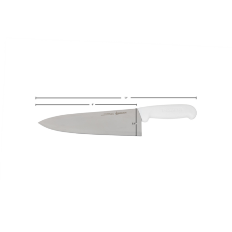OMCAN 12025 8-Inch Blade Professional Chef's Knife With White Handle For Precise Slicing And Dicing.