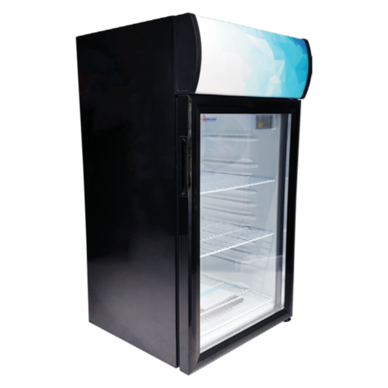 Omcan 44530 18.2" Countertop Glass Door Display Refrigerator With Tempered Glass, Ideal For Merchandising Products.