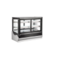 Alt Tag: OMCAN 48565 48" Refrigerated Self-Service Square Countertop Display Case black glass refrigerated countertop bakery display case