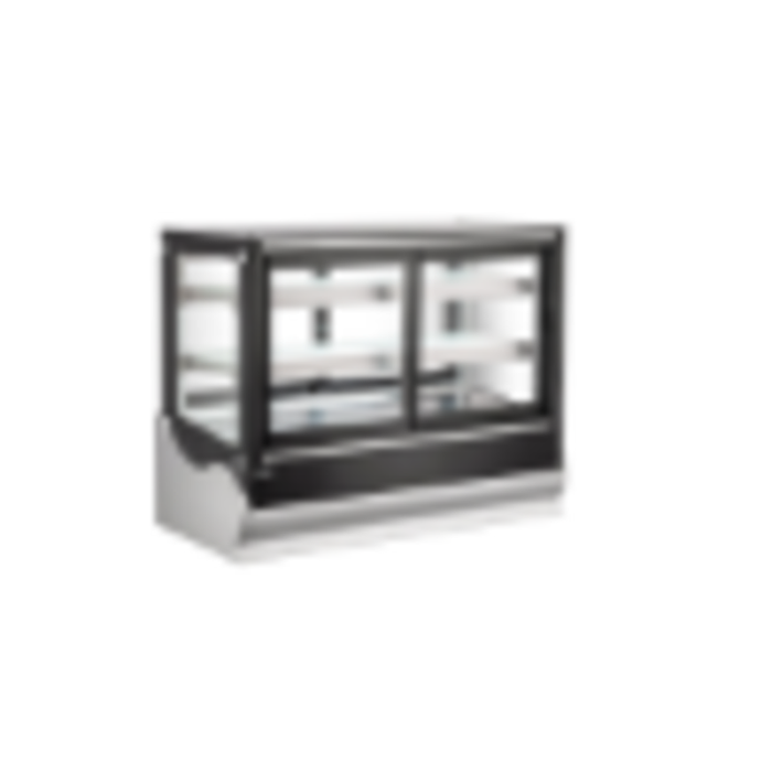 Alt Tag: OMCAN 48565 48" Refrigerated Self-Service Square Countertop Display Case black glass refrigerated countertop bakery display case