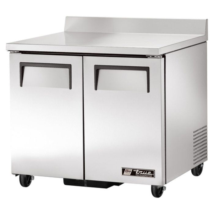 36-Inch Worktop Refrigerator from True Foodservice with Two Solid Doors and Durable Stainless Steel Finish