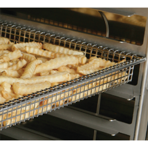 Fry Basket For Combitherm Oven Holding Crispy French Fries In A Commercial Kitchen.