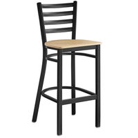 Omcan 47592 Indoor Commercial Bar Stool, 300 lbs Capacity with black steel frame and wood seat
