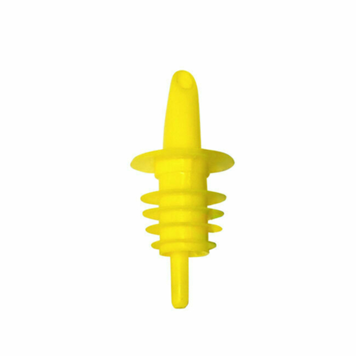 Alt Tag: Omcan 80857 Professional Fast Flow Plastic Liquor Bottle Pourer Spout yellow plastic speed pourer spout for bar bottles