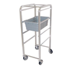 Alt Tag: OMCAN 13495 Aluminum Lug Rack with 4 Slide Capacity aluminum lug rack cart with wheels holding a gray lug bin