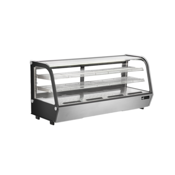 Alt Tag: EFI 60 Inch Countertop Curved Glass Refrigerated Display Case curved glass bakery display with shelves for desserts and beverages