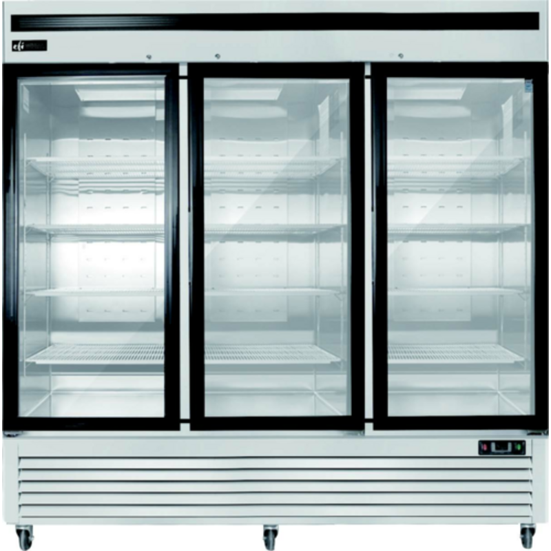EFI C3-82GDSVC Glass Door Merchandiser Refrigerator With Three Sections And Transparent Doors