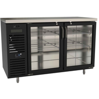 Alt Tag: EFI CBBGD2-28 28-inch Refrigerated Back Bar Glass Door Cabinet black two glass door bar cooler with stainless top
