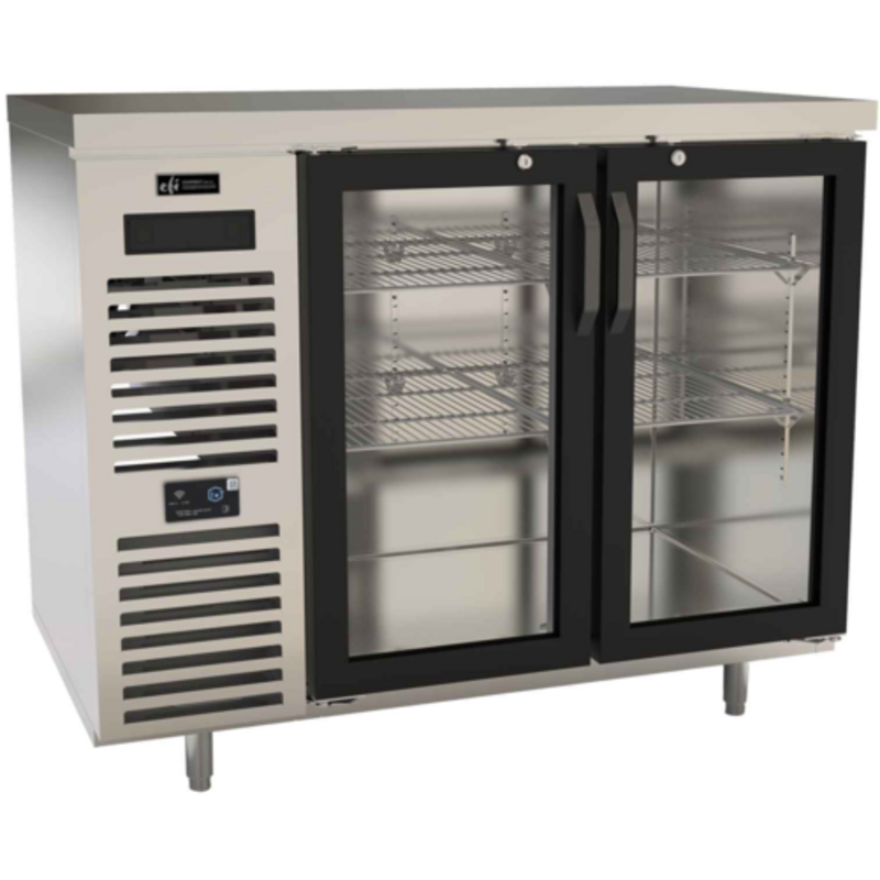 EFI CBBSGD2-28-48VCP 28-Inch Wide Commercial Refrigerated Back Bar Cabinet with glass doors, stainless steel commercial bar cooler