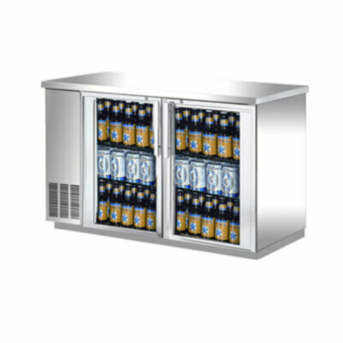 Alt Tag: EFI CBBSGD2-48CC 48-inch Commercial Back Bar Glass Door Cooler with dual glass doors and bottle storage