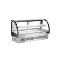 Alt Tag: EFI CGCM-CT-6033 60.5" Drop-In Refrigerated Countertop Display Case with curved glass, stainless steel base, and interior shelf