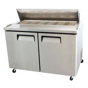 Alt Tag: EFI CMDR2-48VC 48-inch Mega Top Refrigerated Sandwich Salad Prep Table stainless steel two-door refrigerated prep table
