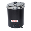 Alt Tag: EFI Commercial Electric 6 Quart Soup Kettle Warmer Black Finish black soup kettle warmer with lid and temperature control knob