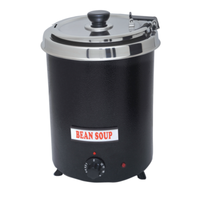 Alt Tag: EFI Commercial Electric 6 Quart Soup Kettle Warmer Black Finish black soup kettle warmer with lid and temperature control knob