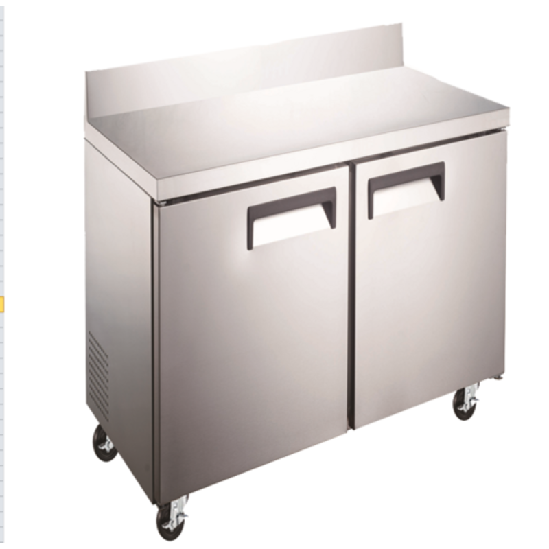 EFI CWDR2-36VCX 36-Inch Two-Section Refrigerated Commercial Worktop Counter stainless steel 2-door refrigerated prep counter on casters