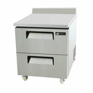Alt Tag: EFI 27.5-inch Two-Drawer Stainless Steel Refrigerated Work Top Counter with two drawers and stainless work surface