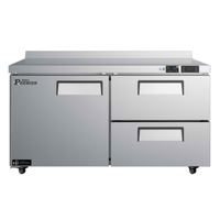 Alt Tag: EFI CWDW2-60VCP 60 Inch Stainless Steel Refrigerated Work Top Counter with drawers and solid door, commercial prep refrigerator