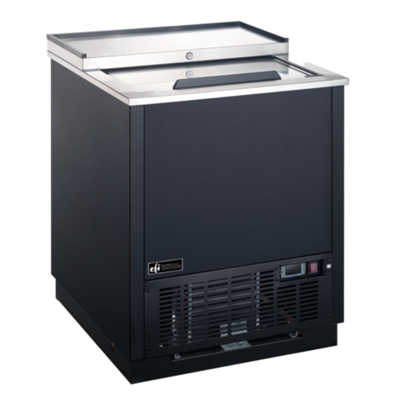 Alt Tag: EFI FGF-25-VCX 26.4-inch Single Sliding Lid Glass Chiller Froster with stainless steel top and sliding lid for bar glassware