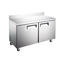 Alt Tag: EFI FWDR2-60VCX 60.25 Inch Stainless Steel Commercial Worktop Freezer Counter stainless steel two-door freezer counter with casters