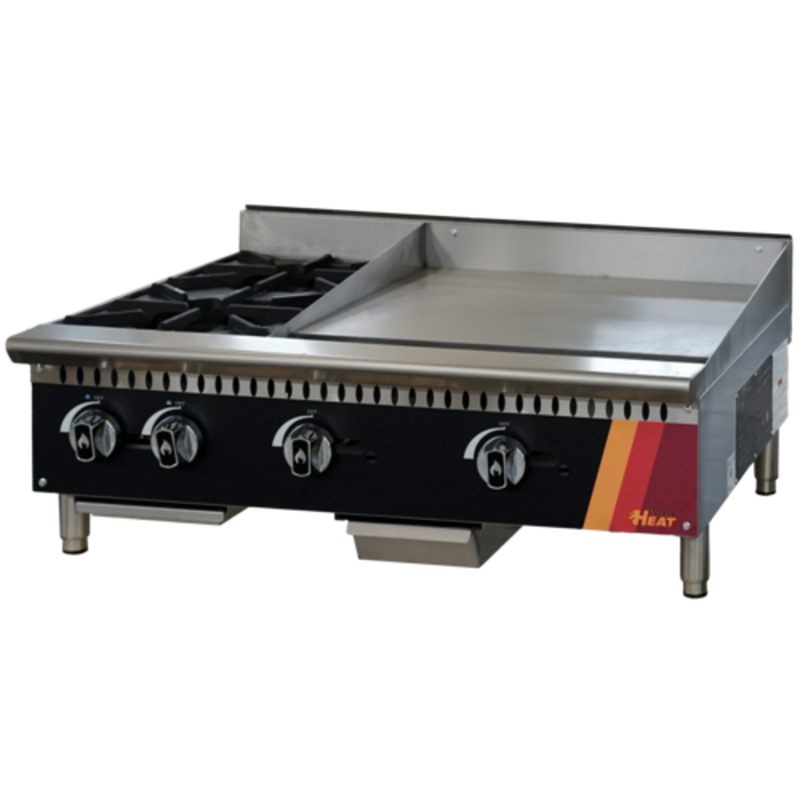 36 Inch Gas Countertop Griddle With Hot Plates Featuring A Durable Stainless Steel Design And Versatile Cooking Options.