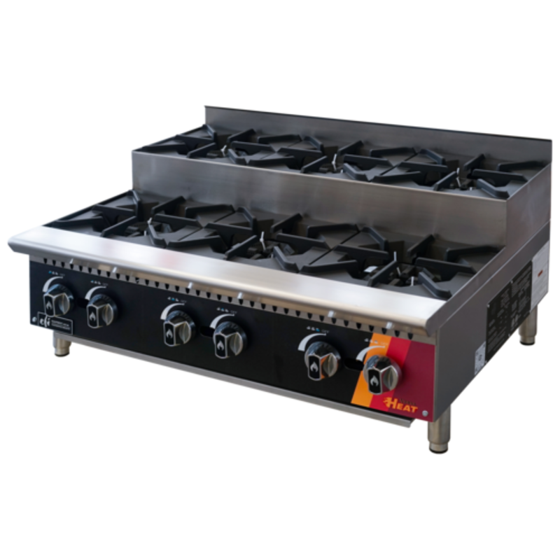 36 Inch Propane Countertop Hotplate With Six Cast Iron Burners For Commercial Cooking