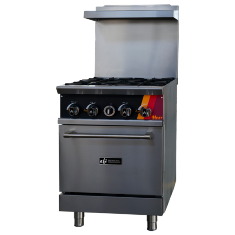 EFI HRG24-4B-N Versa Heat 24" Restaurant Gas Range Four Burners stainless steel commercial range with oven and backguard