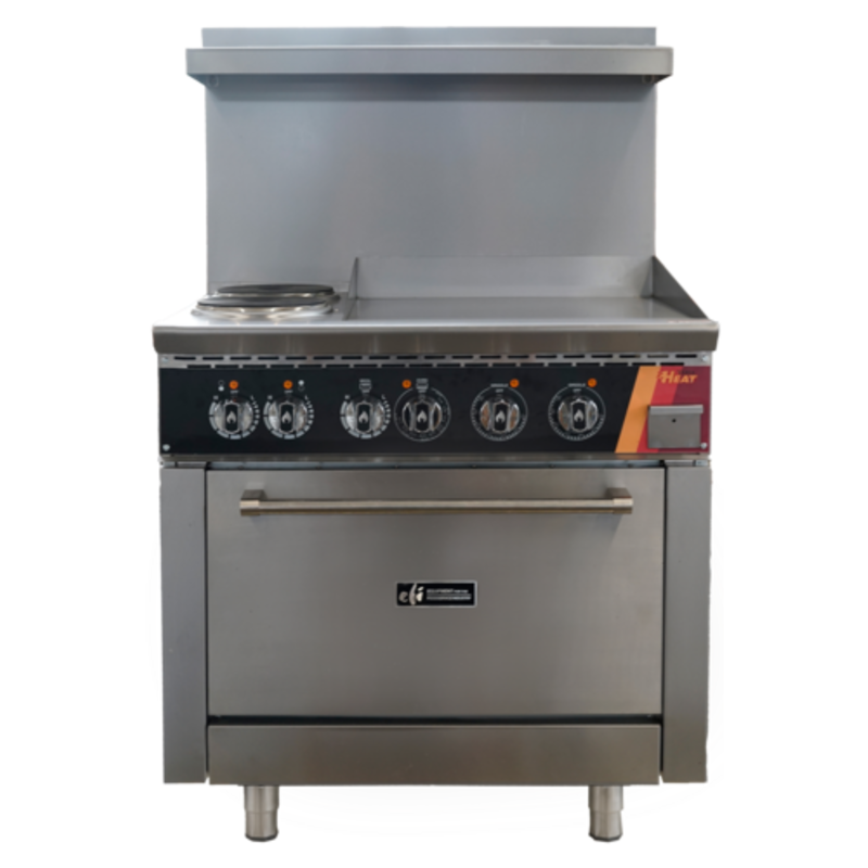Étiquette alternative : EFI HRG36-24GM-2B-ELC Cuisinière électrique de 36" avec deux brûleurs et plaque de cuisinière électrique commerciale de restaurant avec four