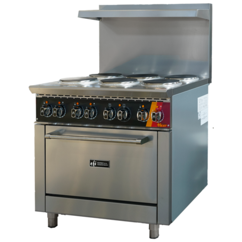 EFI HRG36-6B-ELC 36-Inch Six Burner Electric Restaurant Range with Oven, stainless steel commercial range with six burners and oven