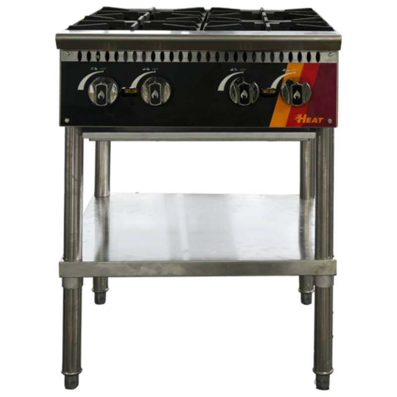 Stainless Steel Open Base Cooktop With Four Burners And Bottom Shelf For Kitchen Efficiency