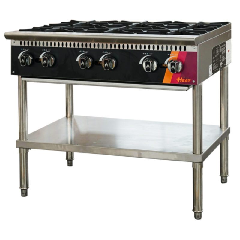 H-Series Cooktop Open Base Stand With Five Burners And Stainless Steel Construction.