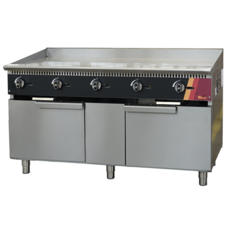 60 Inch Cooktop Cabinet With Doors Featuring A Stainless Steel Base And Four Cooktop Burners.