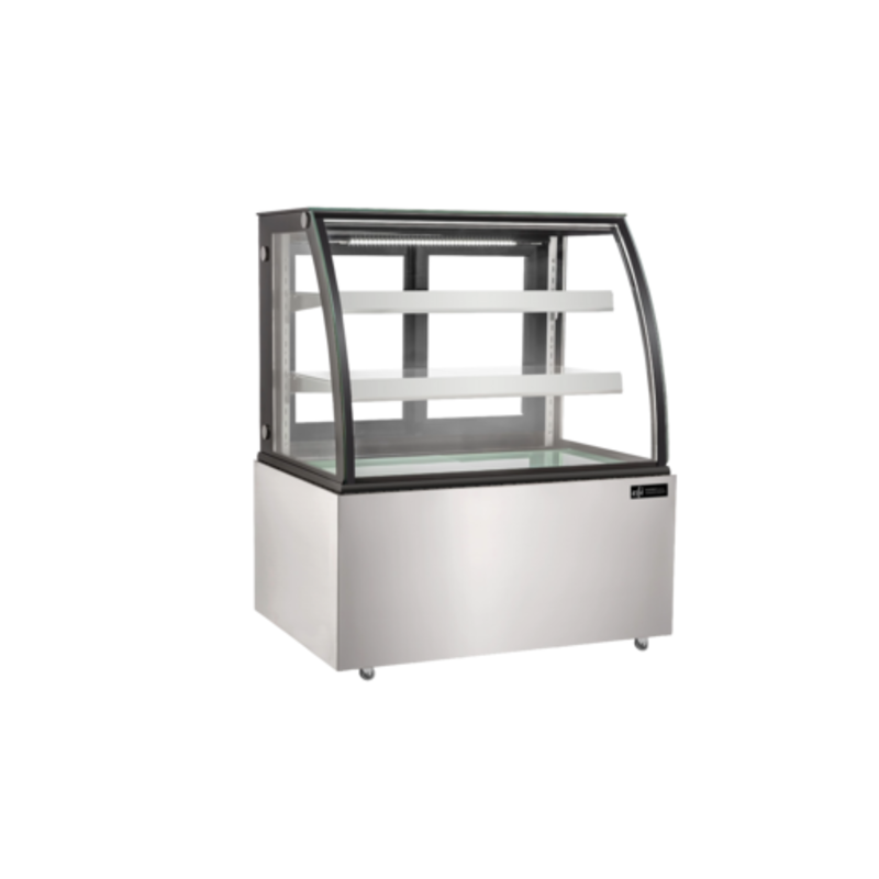 Alt Tag: EFI NDCGCM-3648 37" Non-Refrigerated Curved Glass Neutral Display Showcase ambient bakery display case with curved glass front