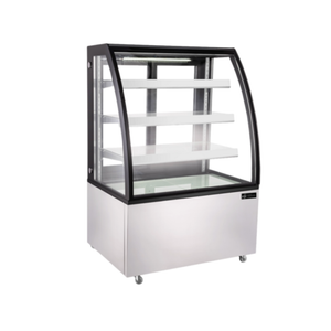 Balise alternative : EFI NDCGCM Écran neutre en acier inoxydable incurvé de 37" Vitrine vitrine de pâtisseries de boulangerie ambiante avec façade en verre courbé