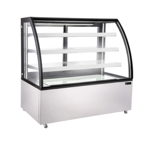 Alt Tag: EFI NDCGCM-6056 60.6" Wide Neutral Ambient Showcase Display Case curved glass bakery display case with shelves, stainless exterior