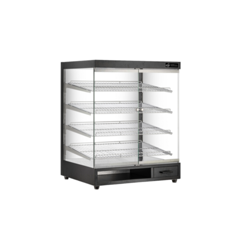 EFI NDCGS-3238 31.4"W Non-Refrigerated Countertop Display Case With Clear Glass Panels And Sleek Black Design.
