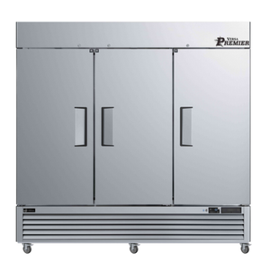 EFI Premier 82 Inch Three Door Reach-In Cooler Refrigerator stainless steel commercial kitchen cooler with 3 doors and casters
